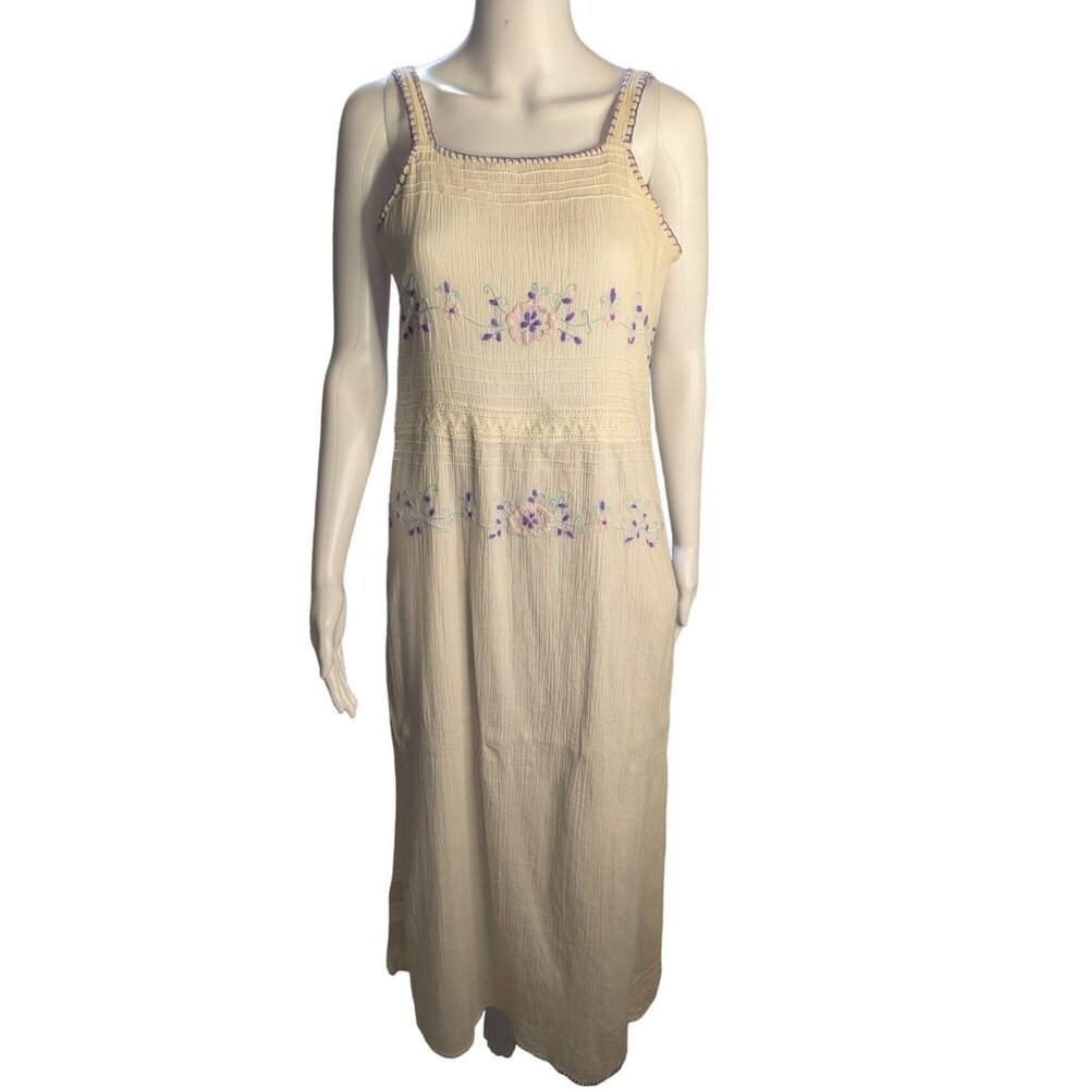 Blue Skye Maxi Dress Womens Sz M Lace Detail Cottagecore Embroidered Peasant